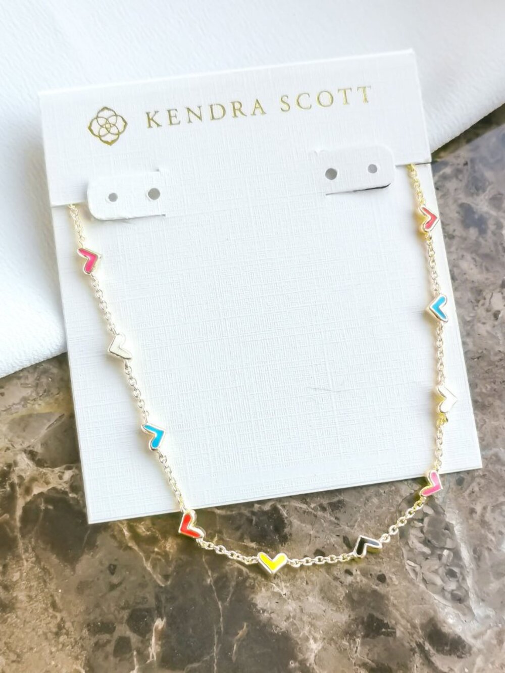 ❤️Kendra Scott Haven Heart Gold Multi Mix Enamel Strand Necklace